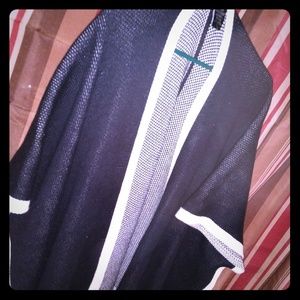 Knit Black Cape with Tan Trimming